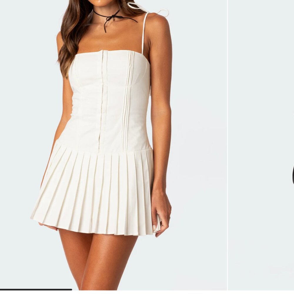 Edikted Perri Pleated Corset White  Mini Dress